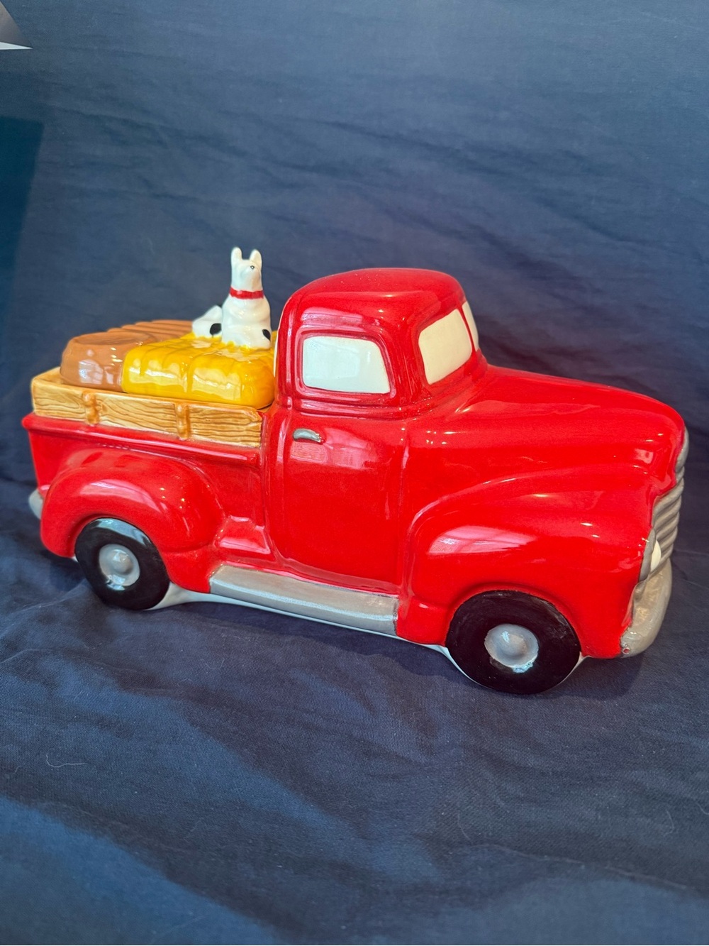 VINTAGE RED TRUCK WITH DOG COOKIE JAR